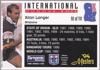 1994 Dynamic NSW Rugby League '94 Masters #92 Allan Langer Back